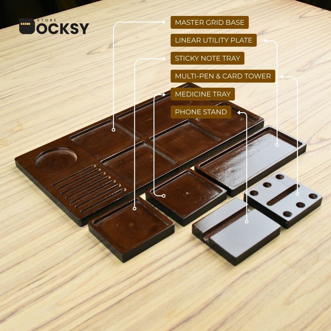 Premium 6-Piece Utility Wooden Desk Organizer Dock Set