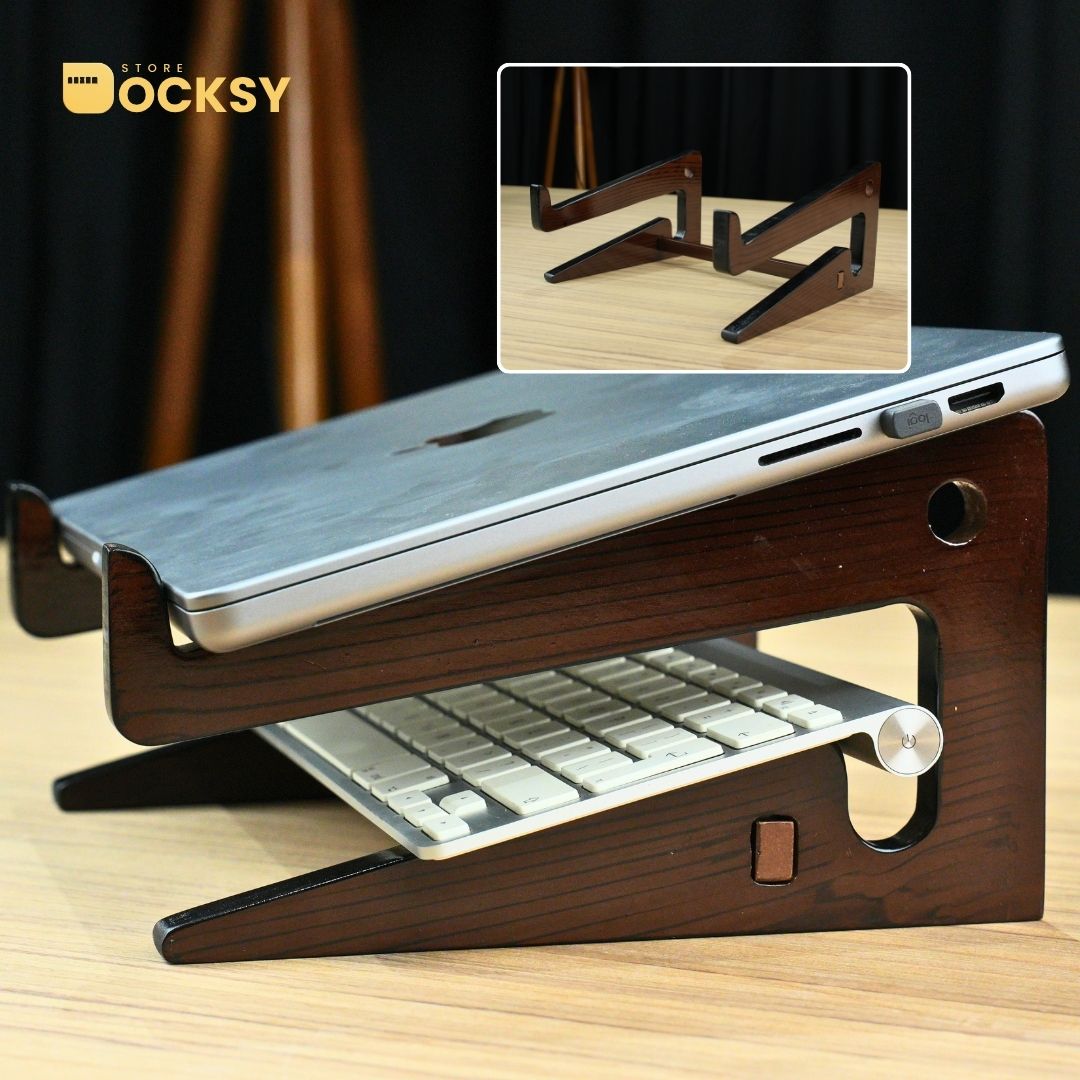 2-in-1 Multi-Functional Wooden Laptop Stand & Vertical Docking System