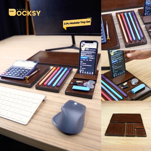Premium 5-Piece Modular Desk Organizer Tray Set
