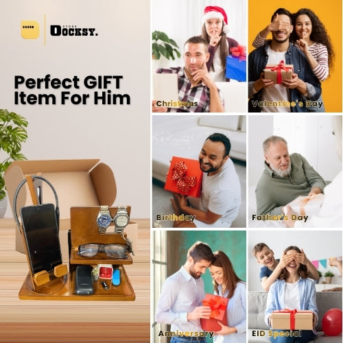 Docksy CoreDock—Premium 7-in-1 Desk Wooden Docking Station with Headphone Stand