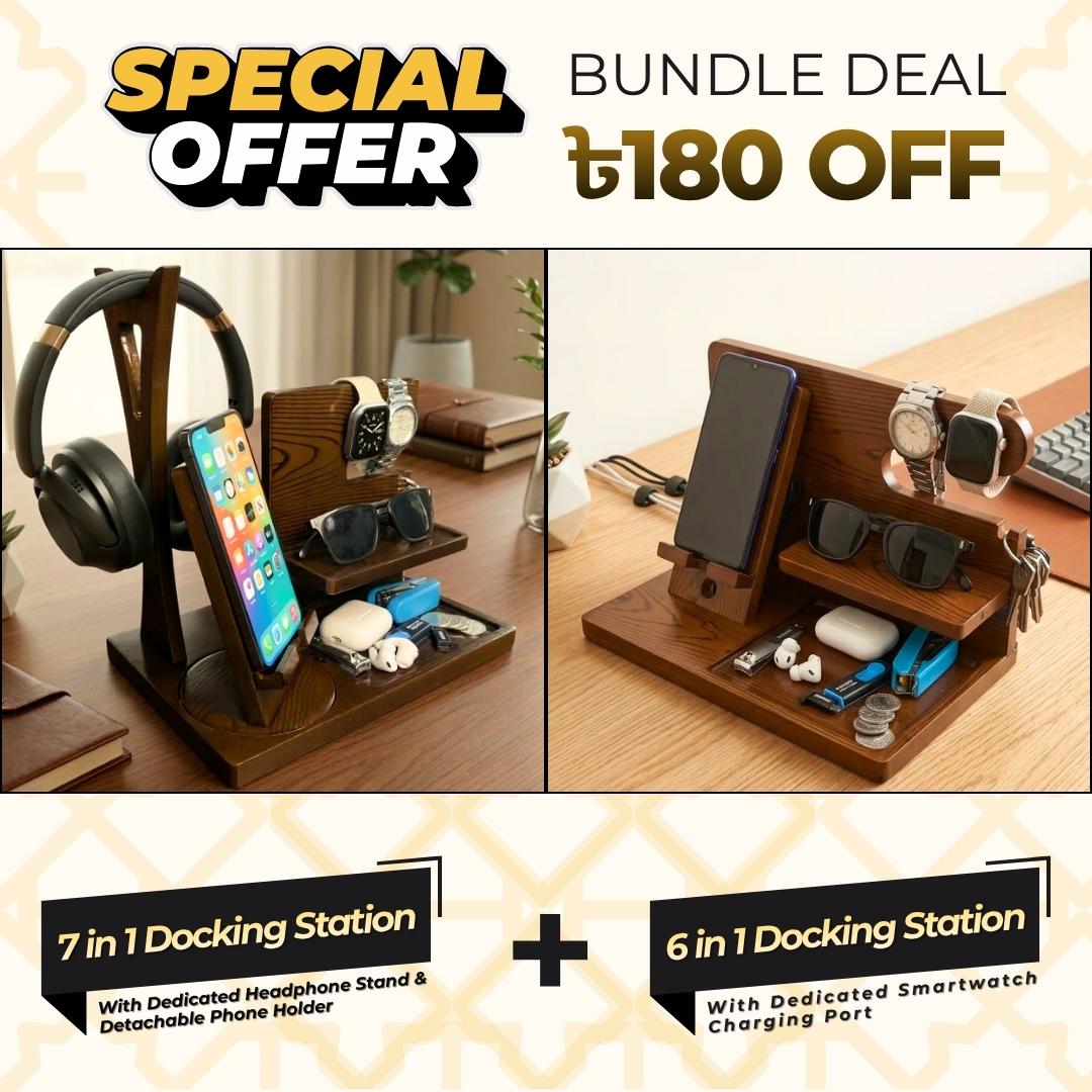 Premium Wooden Desk Docking Station (7-in-1 & 6-in-1)