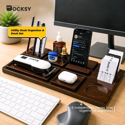 Premium 6-Piece Utility Wooden Desk Organizer Dock Set