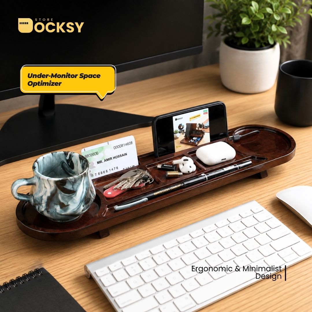 Docksy Under-Monitor Wooden Shelf Organizer