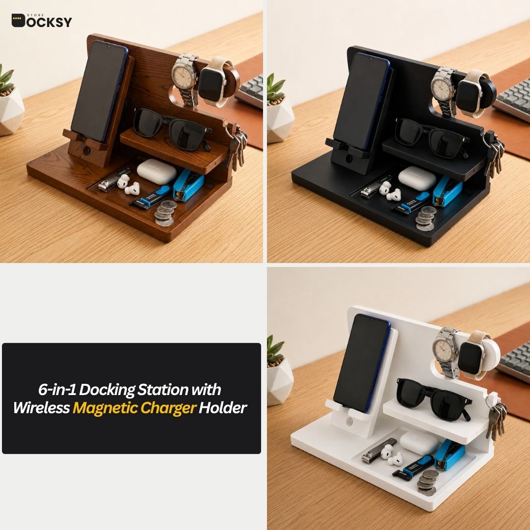 6-in-1 Docking Station with Dedicated Wireless Magnetic Charger Slot