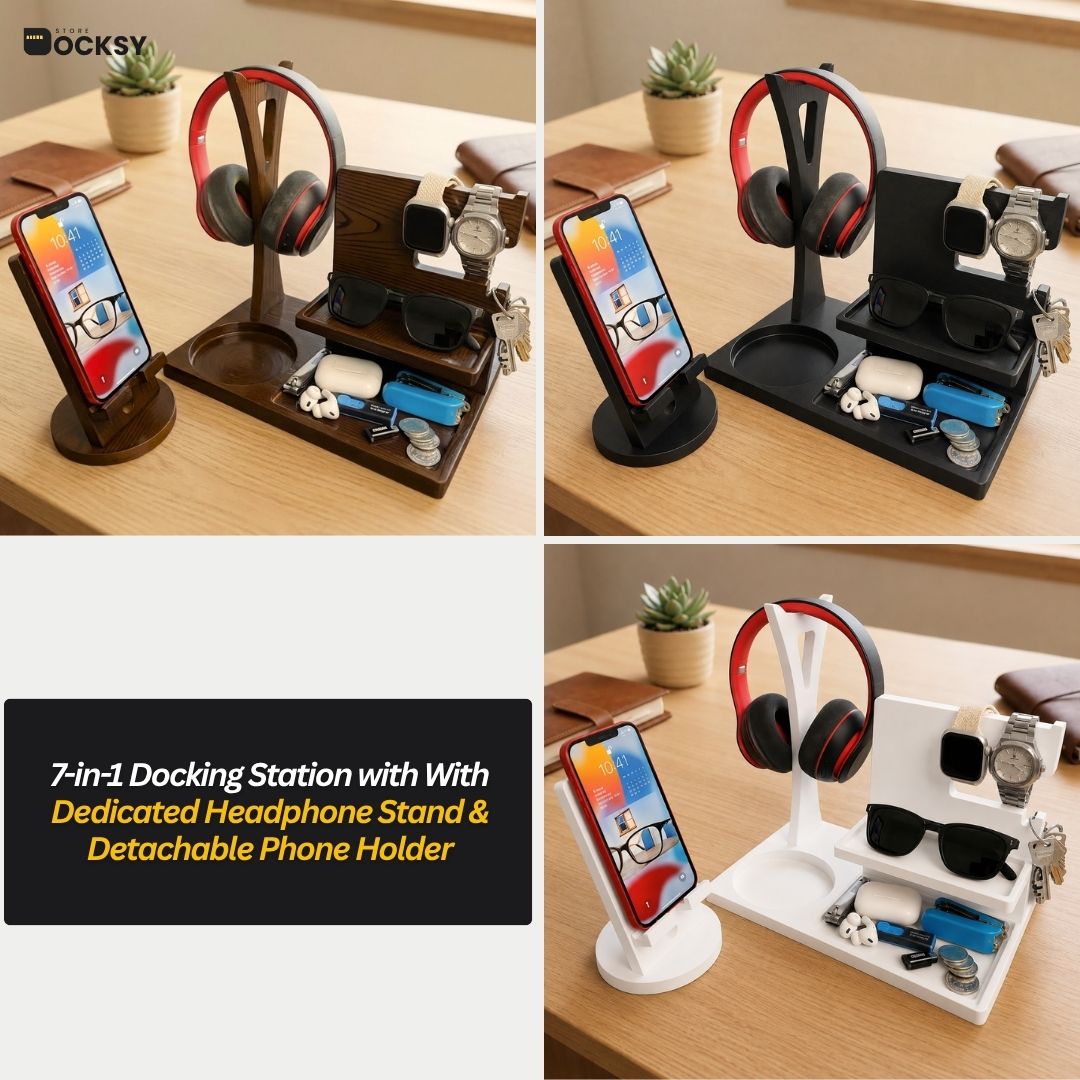 7-in-1 Docking Station With Dedicated Headphone Stand & Detachable Phone Holder
