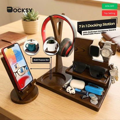 7-in-1 Docking Station With Dedicated Headphone Stand & Detachable Phone Holder