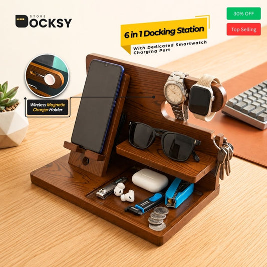 6-in-1 Docking Station with Dedicated Wireless Magnetic Charger Slot