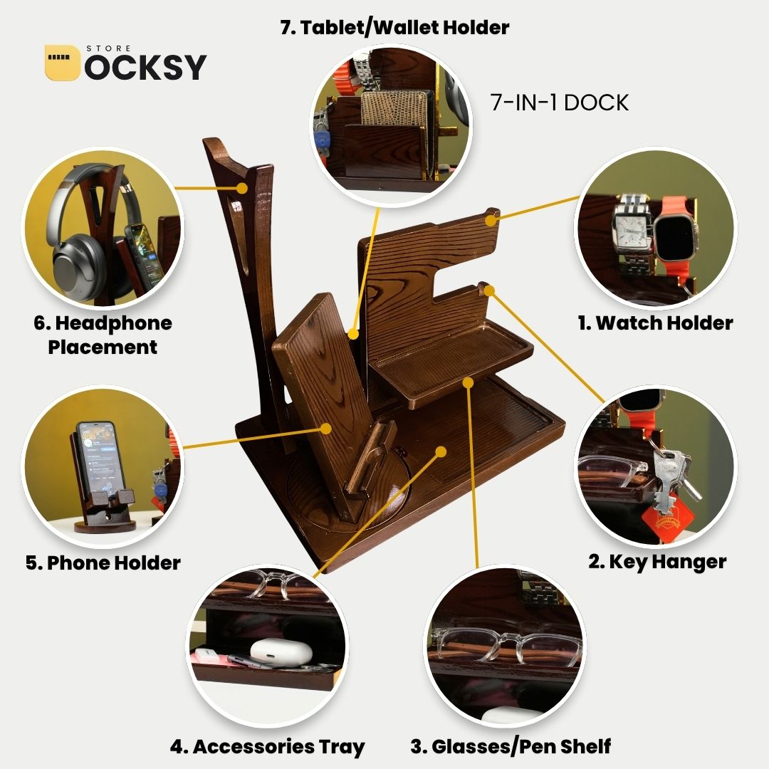 7-in-1 Docking Station With Dedicated Headphone Stand & Detachable Phone Holder