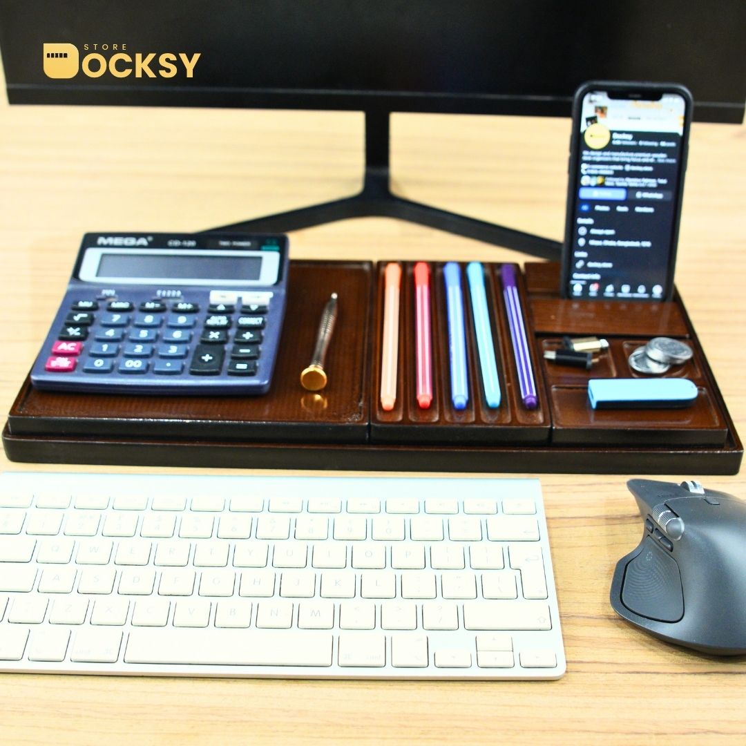 Premium 5-Piece Modular Wooden Desk Organizer Tray Set