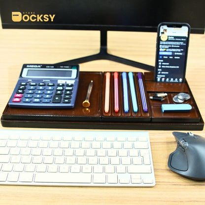 Premium 5-Piece Modular Wooden Desk Organizer Tray Set