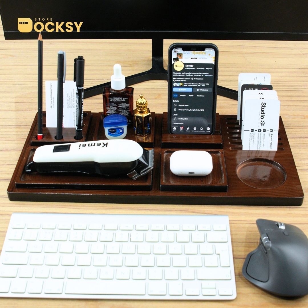 Premium 6-Piece Utility Wooden Desk Organizer Dock Set
