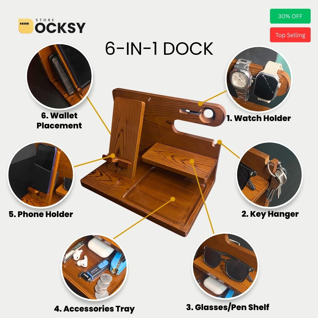 Premium Wooden Desk Docking Station (7-in-1 & 6-in-1)