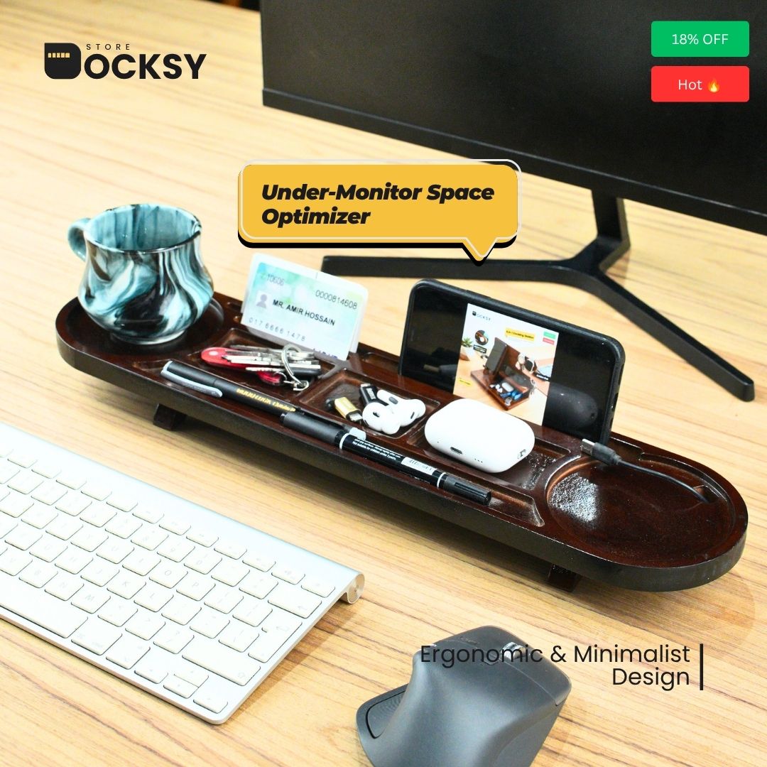 Docksy Under-Monitor Wooden Shelf Organizer
