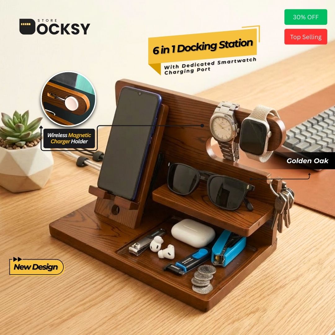 Premium Wooden Desk Docking Station (7-in-1 & 6-in-1)