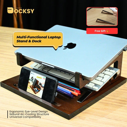 2-in-1 Multi-Functional Wooden Laptop Stand & Vertical Docking System