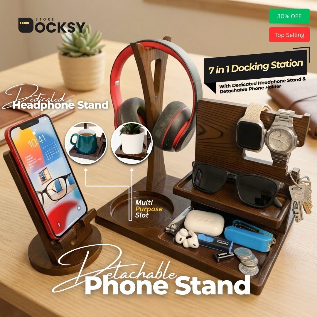 Premium Wooden Desk Docking Station (7-in-1 & 6-in-1)
