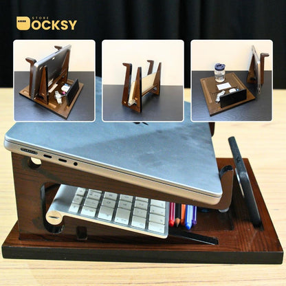 2-in-1 Multi-Functional Wooden Laptop Stand & Vertical Docking System