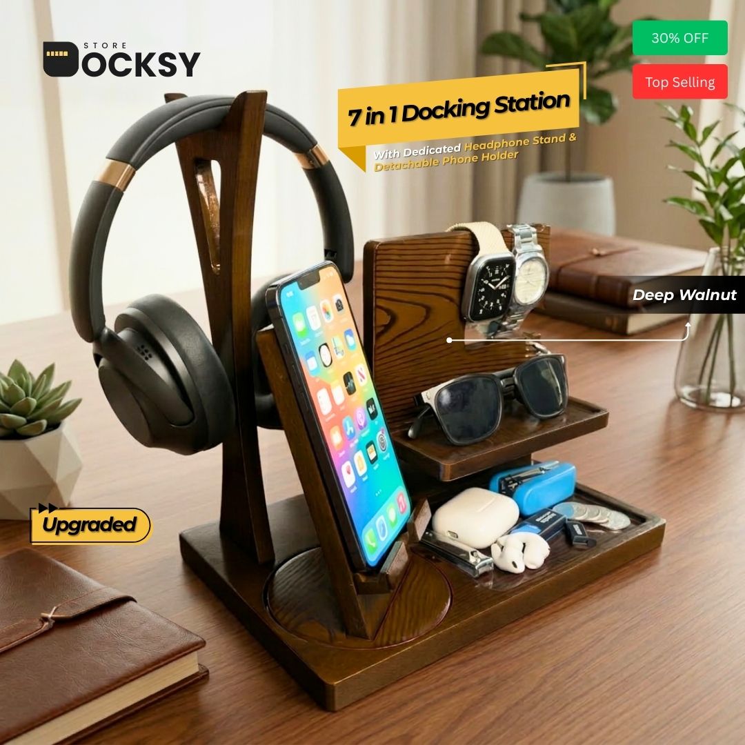 Premium Wooden Desk Docking Station (7-in-1 & 6-in-1)