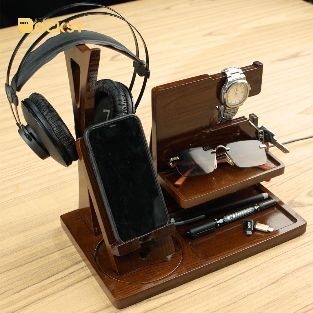7-in-1 Docking Station With Dedicated Headphone Stand & Detachable Phone Holder