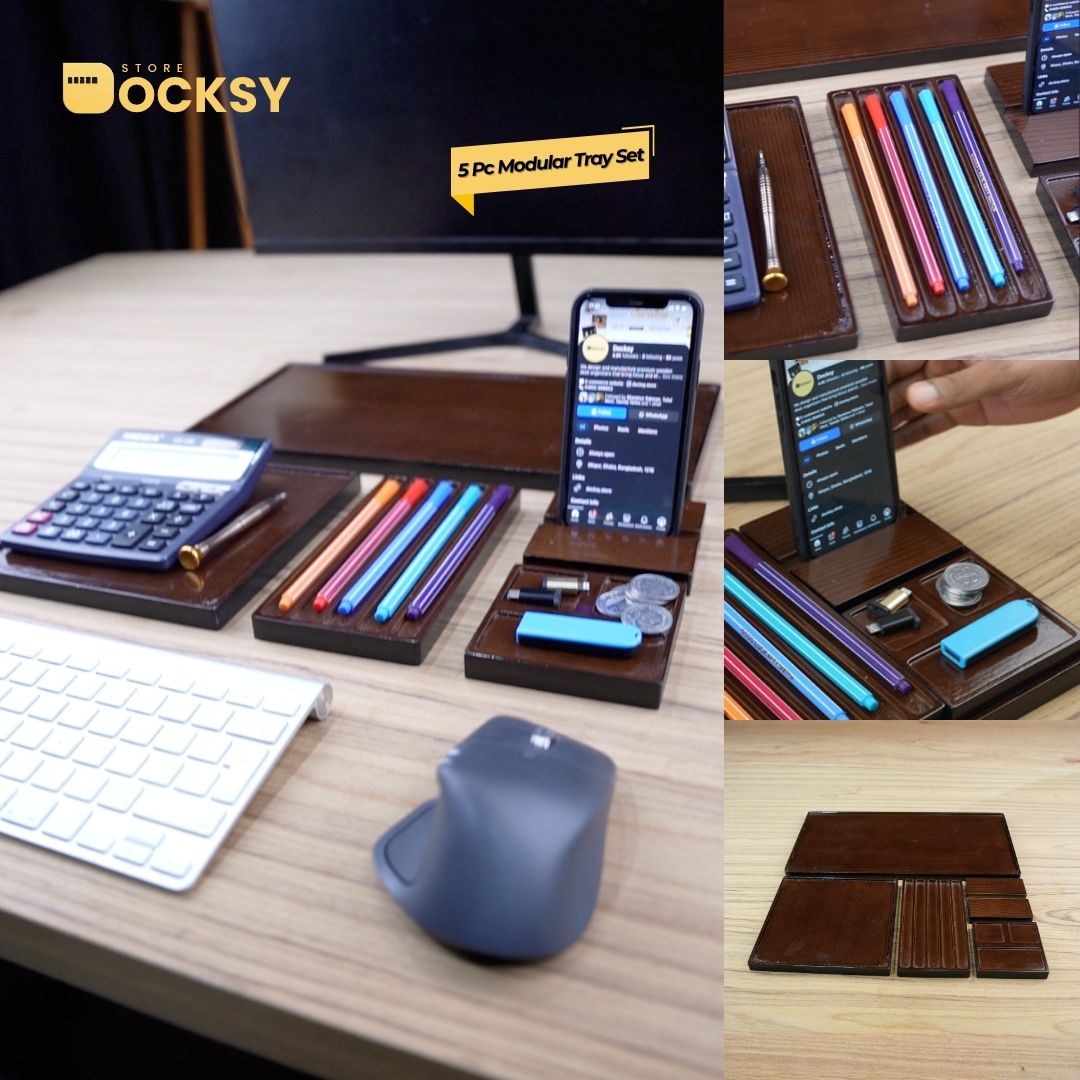 Premium 5-Piece Modular Desk Organizer Tray Set