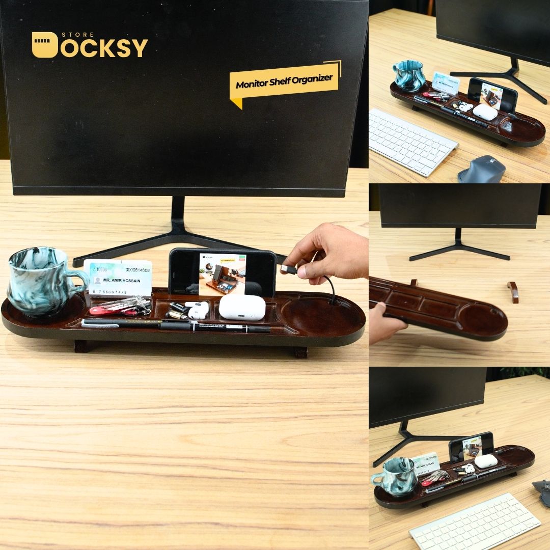 Docksy Under-Monitor Wooden Shelf Organizer