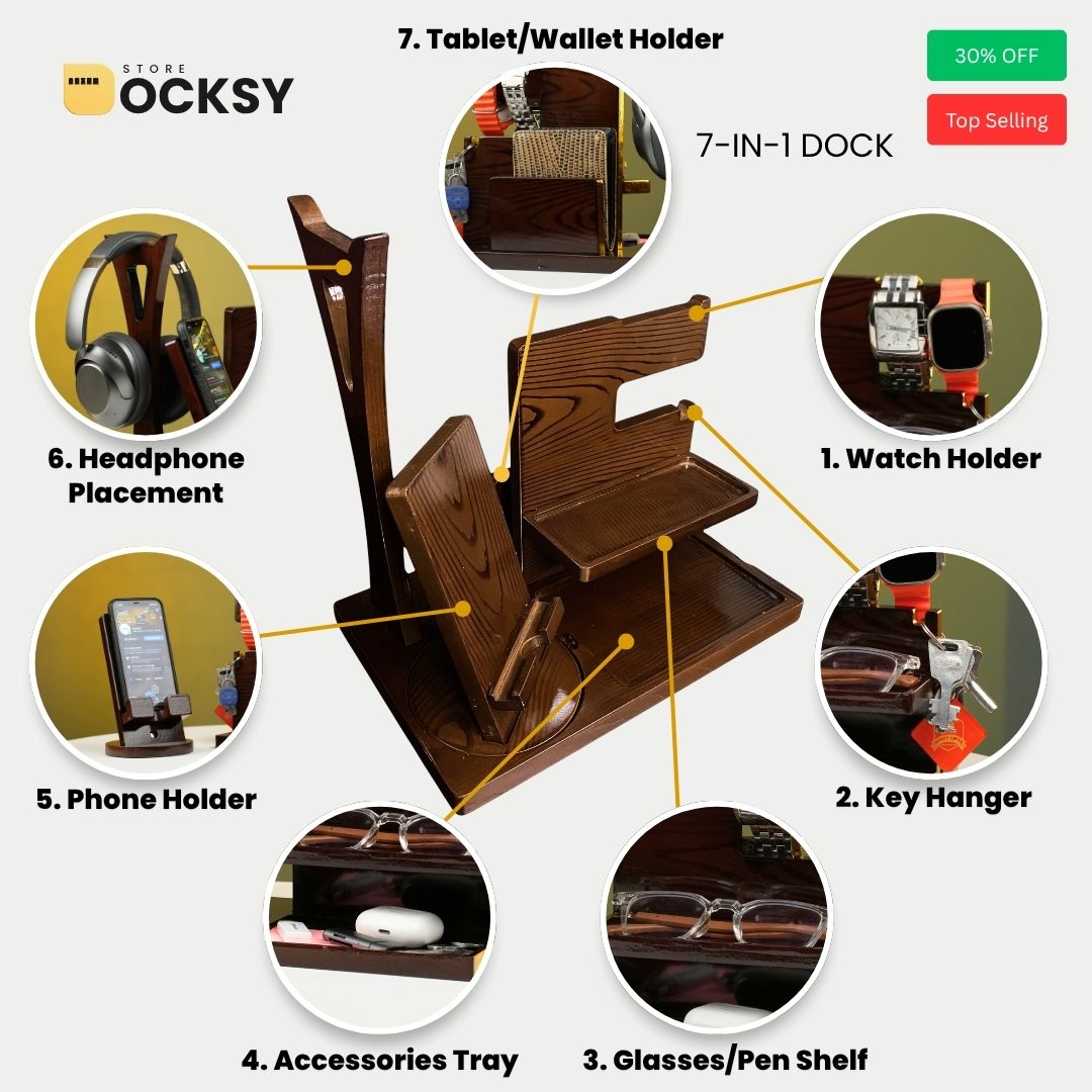 7-in-1 Docking Station With Dedicated Headphone Stand & Detachable Phone Holder