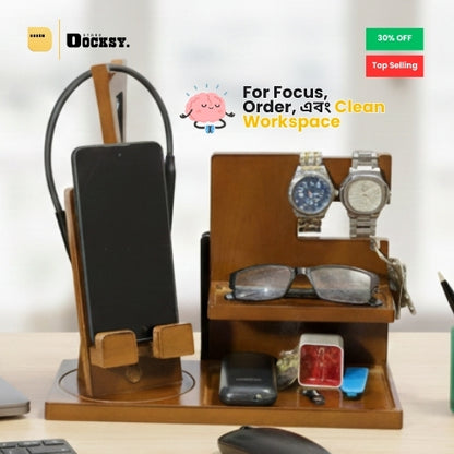 Docksy CoreDock—Premium 7-in-1 Desk Wooden Docking Station with Headphone Stand