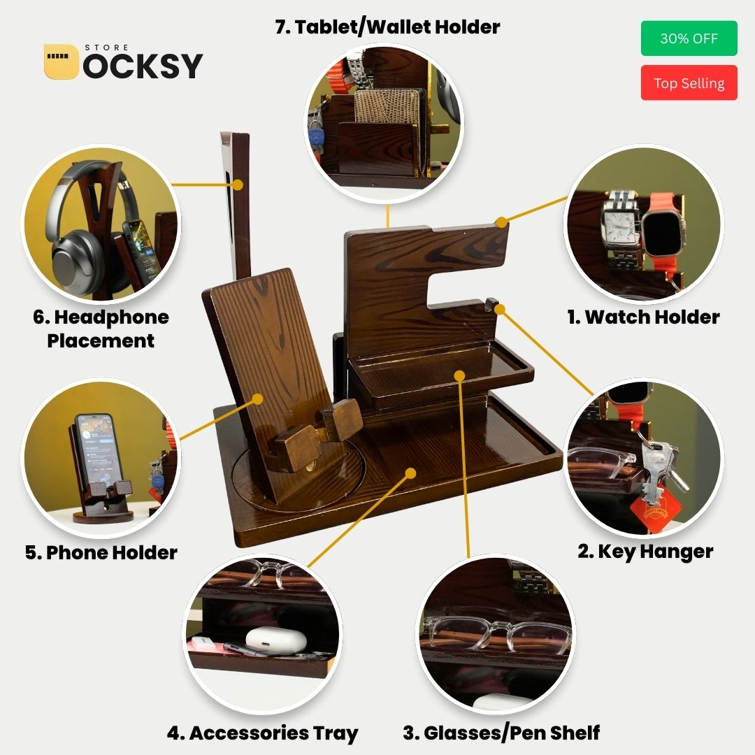 Premium Wooden Desk Docking Station (7-in-1 & 6-in-1)